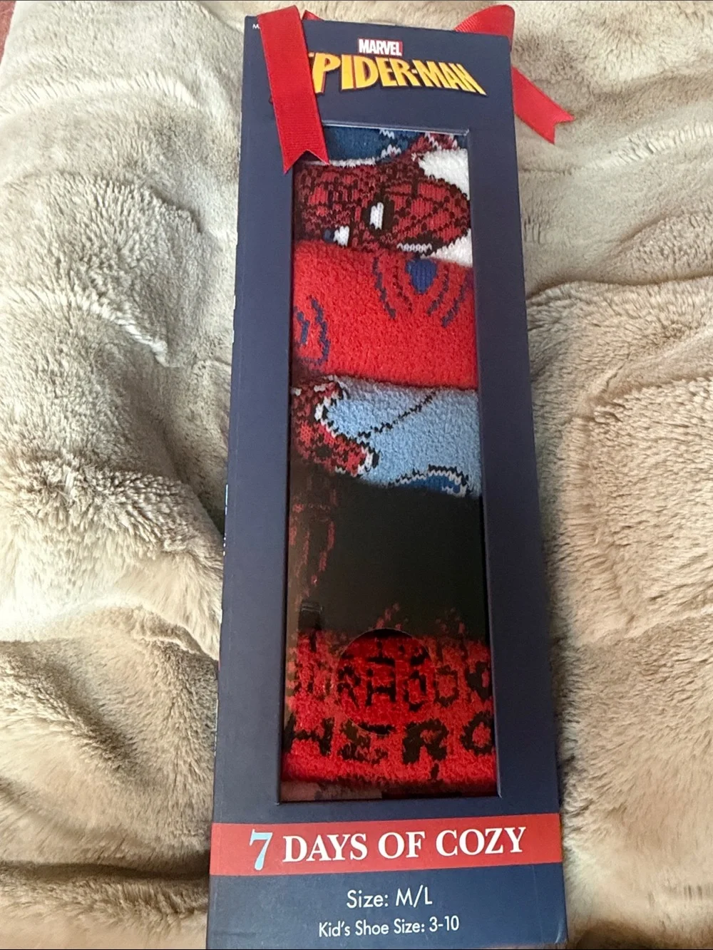 Marvel Spider-Man Kids 7-Pack Cozy Socks - Red, Blue, Black